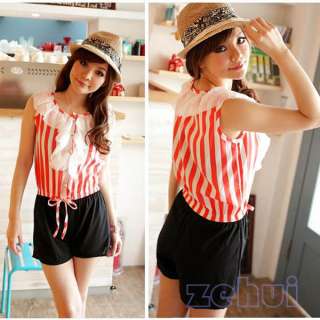 Fashion Korean Women Girl Chiffon Jumpsuit Overalls Rompers Stripes 