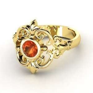  Winter Palace Ring, Round Fire Opal 14K Yellow Gold Ring Jewelry