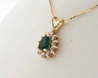 Natural Emerald Diamonds Solid 14k Yellow Gold Pendant w/ 19 Chain 