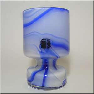 Carlo Moretti Marbled Blue/White Murano Glass Vase   Label  