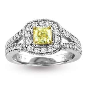  0.92ct tw Natural Fancy Yellow Diamond Antique look Ring 