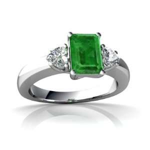  14K White Gold Emerald cut Genuine Emerald Ring Size 5 