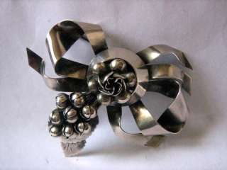 Vintage Hobe Sterling 925 Silver Big Bow & Flower Brooch/Pin, Signed 