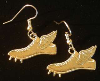 Flying Shoe Earrings 24k Gold Plate Cross Country Track  