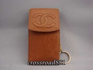 Authentic Chanel Brown Caviar Skin Cell Phone Case Good  