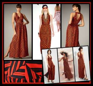 Milly Caroline Silk Maxi Dress 0 XS UK 4 NWT $495 Long Chevron Stripe 