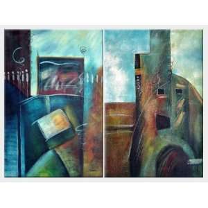  Objects Movement Abstract Oil Painting   2 Canvas Set 36 x 
