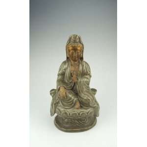 One Longquan Ware Gilt Porcelain Kuanyin Buddha Statue 
