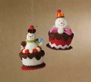 Set 2 Snowman Felt Cake or Cupcake Ornaments Midwest  