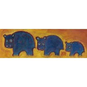  Famille Hippopotame Bleus   Poster (23.5x7.75)