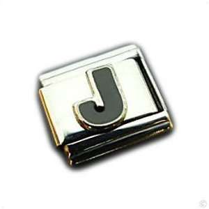     Letter J , black on silver modul, Classic italy bracelet modul
