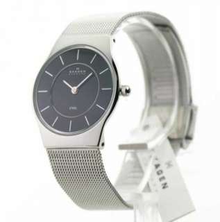 Skagen Stainless Steel Mesh Sharp Black Dial Ultra Slim Dress Watch 