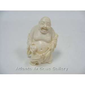  Ivory Carving of Hotei God of Happiness with Whisk 
