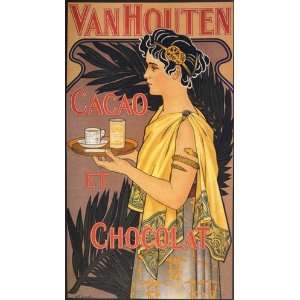   CHOCOLATE WOMAN CACAO VAN HOUTEN FRENCH SMALL VINTAGE POSTER REPRO