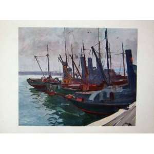  C1918 Minesweepers Harbour Boats Fishing War Lavery