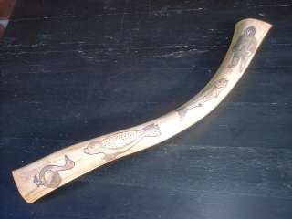 Vintage Ox Bone SCRIMSHAW Carving,alaska folk art  