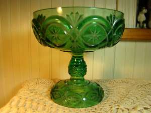 EAPG 1894 MCKEE BRITTANNIC LARGE GREEN GLASS COMPOTE  