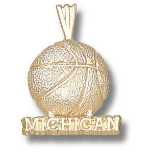 Michigan Wolverines Solid 10K Gold MICHIGAN Basketball Pendant 