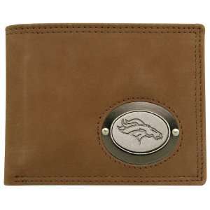  Denver Broncos Brown Leather Metal Emblem Billfold Wallet 
