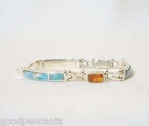 NEW AA MARBLED RECTANGULAR SHAPED LARIMAR BLUE AMBER 925 SILVER 