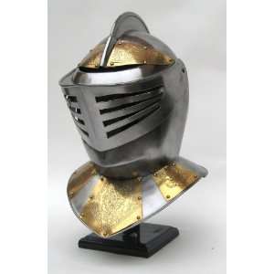 Medieval Knights Jousting Helmet in Steel with Brass Trim  Wearable 