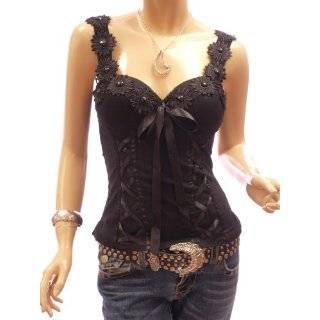  Gothic Black Victorian Lace up Corset Top w/ Fairy Sleeves 