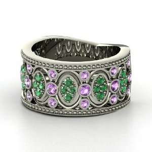 Renaissance Band, Sterling Silver Ring with Amethyst & Emerald