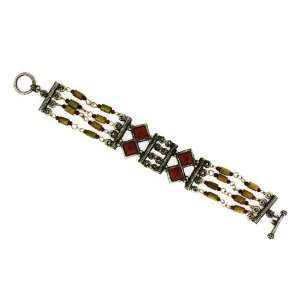 Brown Native Indian Squared Stones and Beads Toggle Clasp 