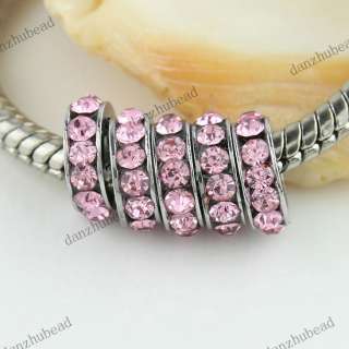 10X PINK CRYSTAL SPACER EUROPEAN CHARM LOOSE BEADS FINDINGS 8MM  