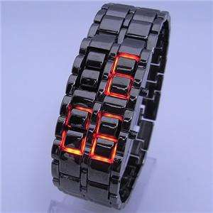 Red LED Lava Style Iron Samurai Digital Metal Watch BL  