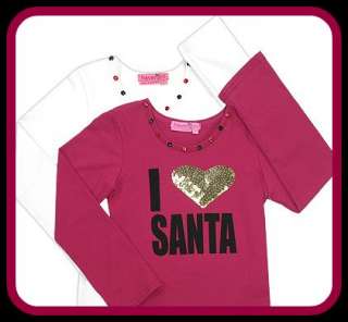Haven Girl I LOVE SANTA Xmas shirt Pink Gold NEW 3T  