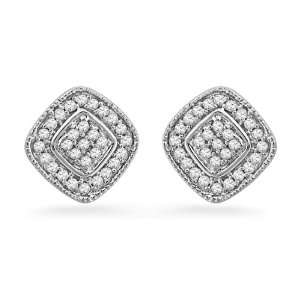  Sterling Silver Round Diamond Square Fashion Earring (0.20 