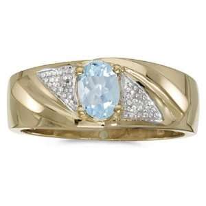   Gold March Birthstone Oval Aquamarine And Diamond Gents Ring Jewelry