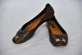 LOUIS VUITTON Brown Leather Ballerina Ballet Flat Shoes+Flower Charms 