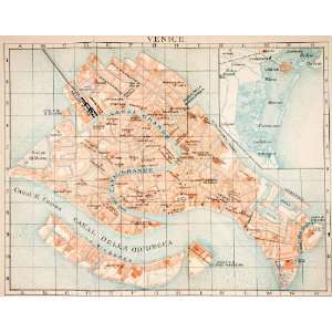 1876 Lithograph Venice Italy Map Sacca Della Misericordia Grassi 
