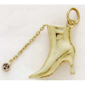  14kt Yellow Gold High Heel Boot Charm with Diamond Accent 