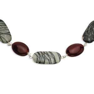  Sterling Silver Carnelian & Zebra Jasper Necklace Jewelry