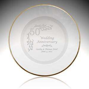  Personalized Glass Floral 50th Anniversary Plate with Gold 