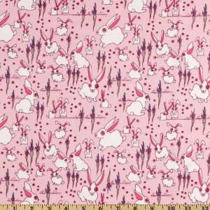  44 Wide Garden Friends Funny Bunnies Pink Fabric By The 