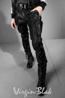 vb HOMME Cross Lace Up Black Leather Pants 4JT  