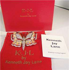 Signed Kenneth Jay Lane KJL Rhinestone Enamel Butterfly Pin Original 