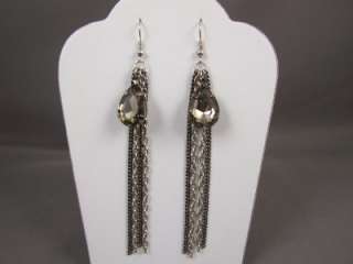 Silver Grey multi chain dangle 4 long fringe earrings  