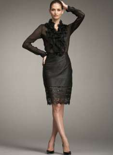 New ESCADA Black Leather/Lace Skirt    Retail Price $2295.00  