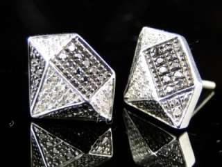 NEW MENS DIAMOND SHAPE WHITE FINISH BLACK/WHITE DIAMOND 13 MM STUDS 