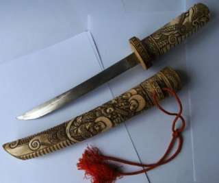 Mega rare antique Japanese hand carved ox bone tanto short sword,Edo 