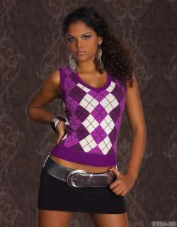   Sweater Pullover purple/white karo Womens jumper20% Angora sexy S/M