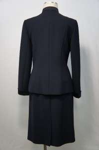 Kasper Navy Blue Lined Long Sleeve Knee Length Skirt Suit Sz 8  