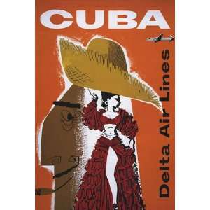 CUBA TRAVEL TOURISM AIRPLANE AIR LINES SMALL VINTAGE POSTER REPRO 