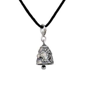 Rhodium Plated Sterling Silver Oxidized Bell of Courage with Black 