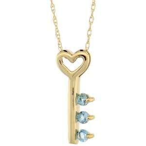   16mm) tall Key To My Heart Pendant, w/ Brilliant Cut Blue Topaz Stones
